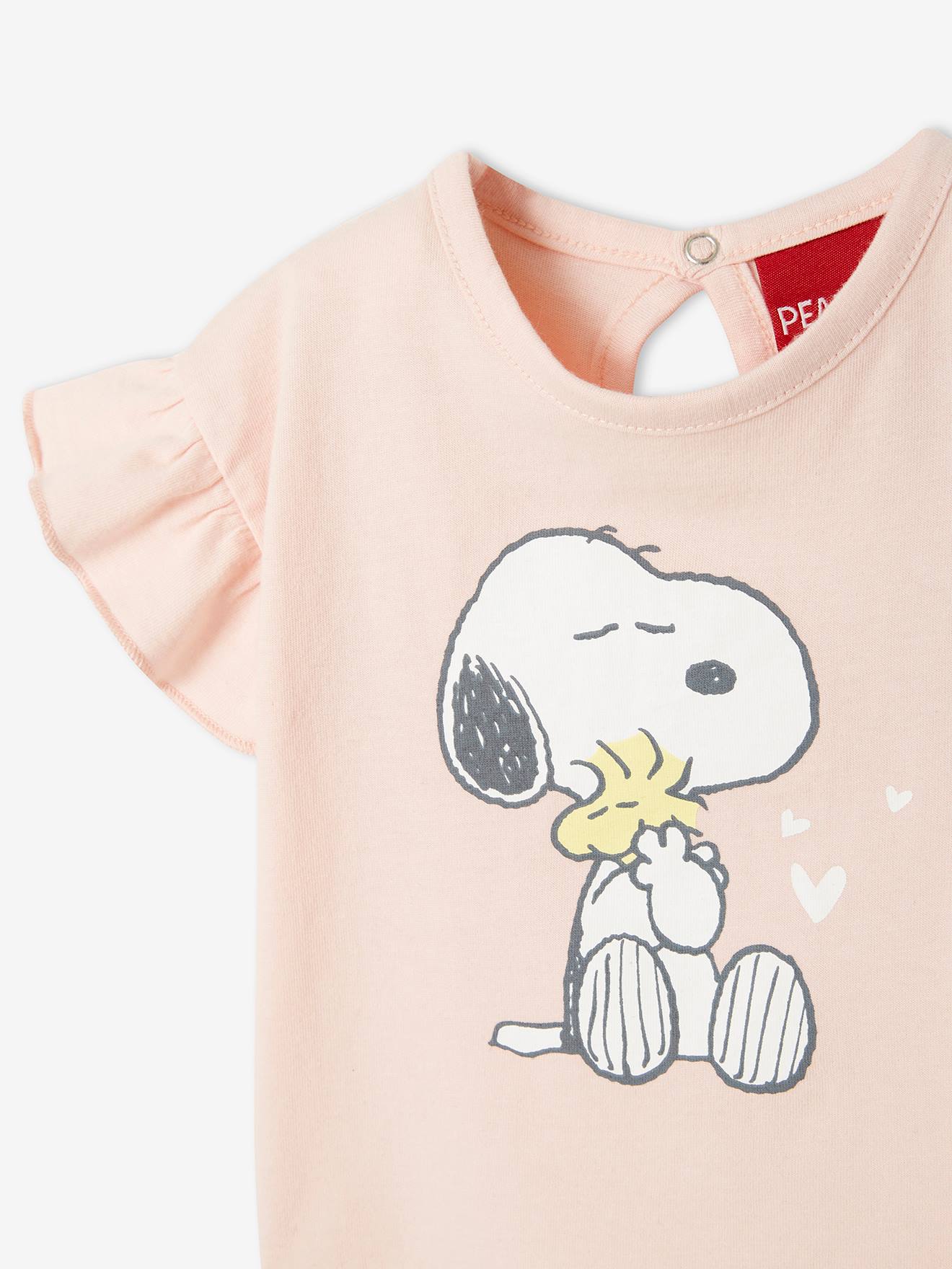 Camiseta Snoopy Peanuts® para bebê, rosa médio, lisa com estampas.