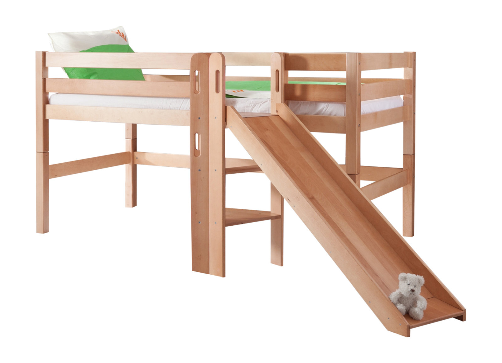 Halbhochbett ELIYAS - natur - Buche massiv - mit Rutsche - 90x200 cm
