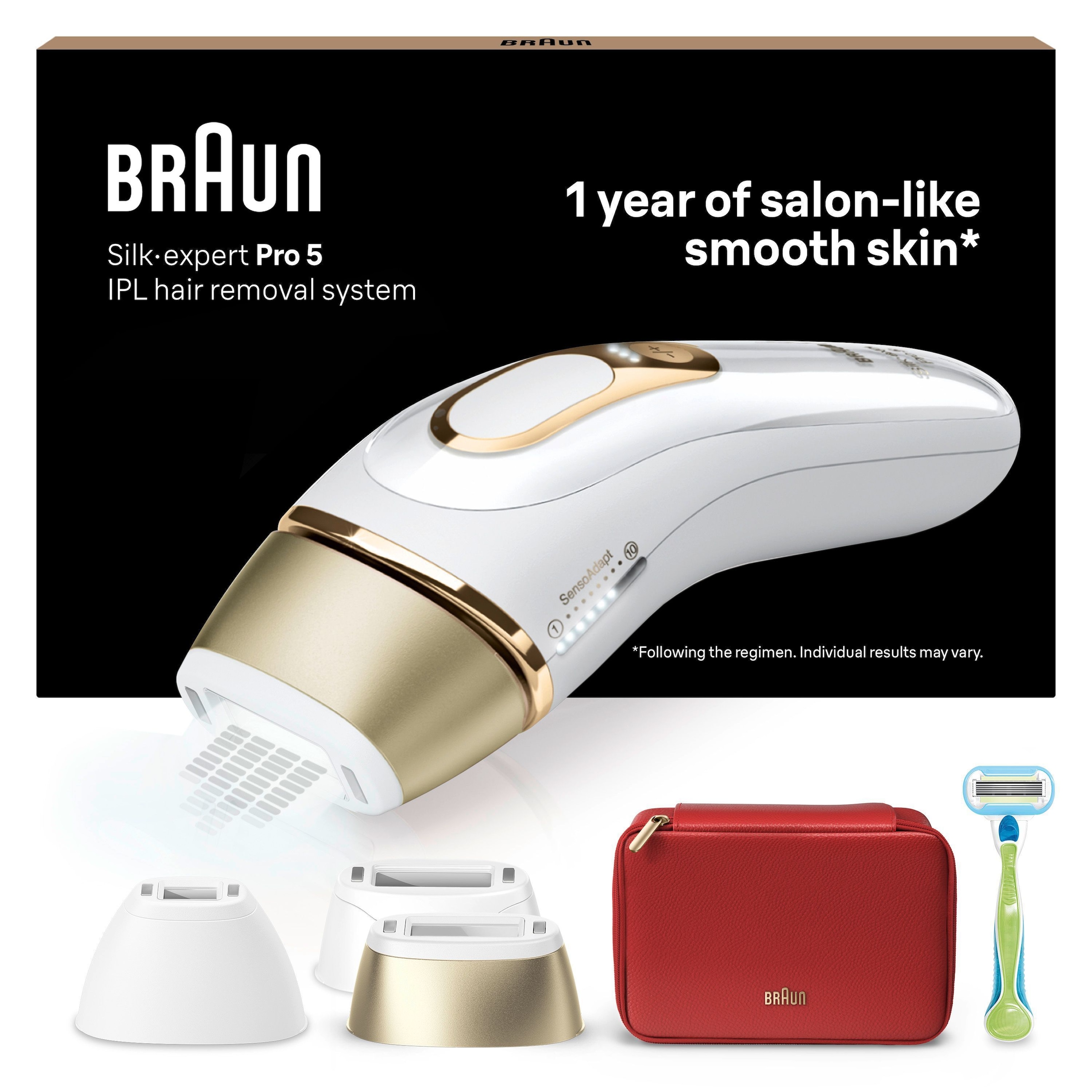 Braun IPL-Haarentferner »Silk·expert Pro 5 PL5262« pro Minute bis zu 125 Lichtimpulse 3 Aufsätze, Aufbewahrungstasche, Venus Rasierer