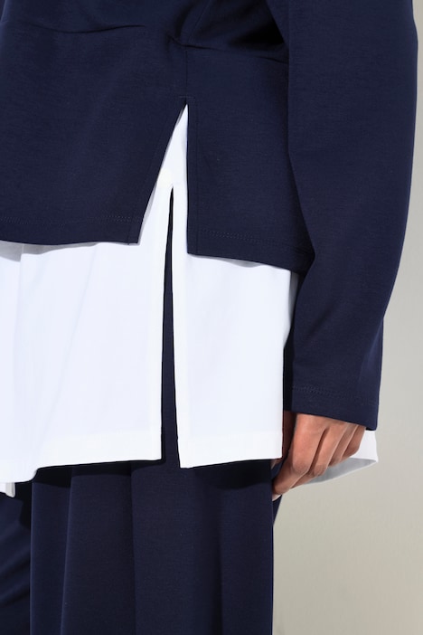 Sweatshirt, Bluseneinsatz, V-Ausschnitt, Langarm