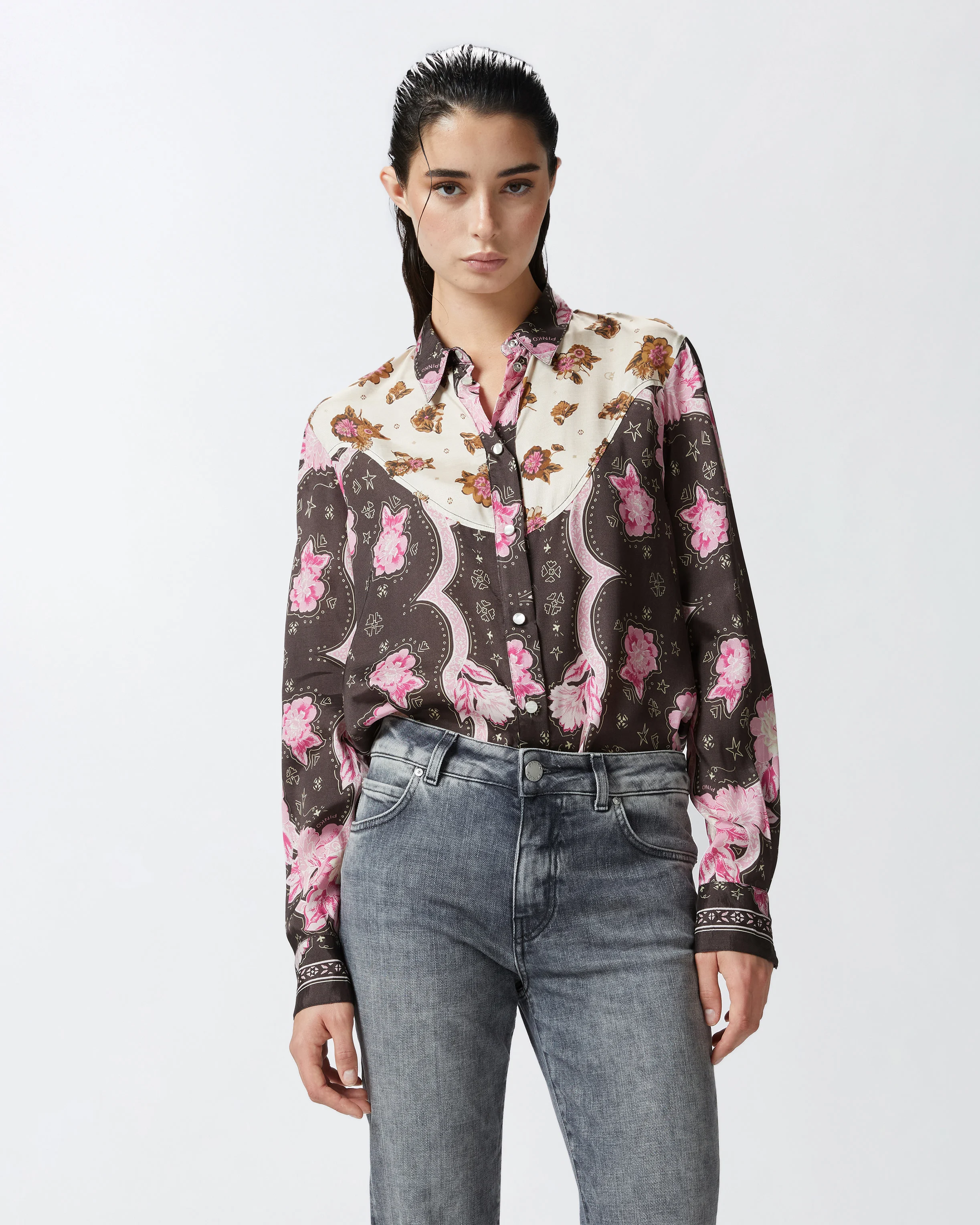 Chemise à imprimé floral placé | Marron