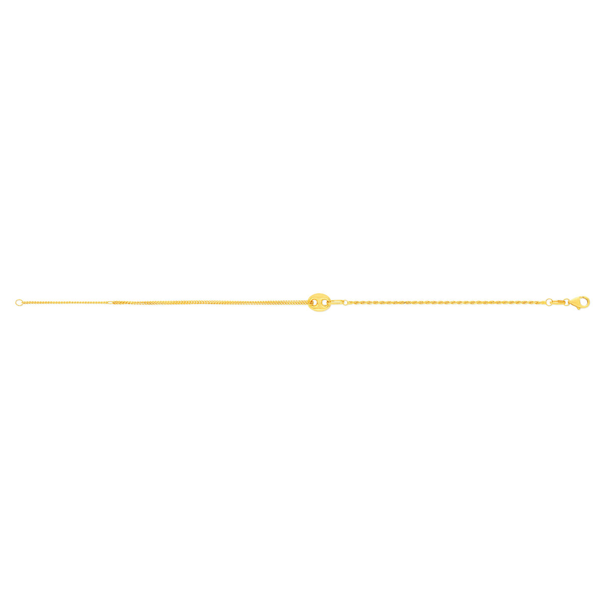 Bracelet or jaune 375 asymétrique, motif grain de café 19 cm