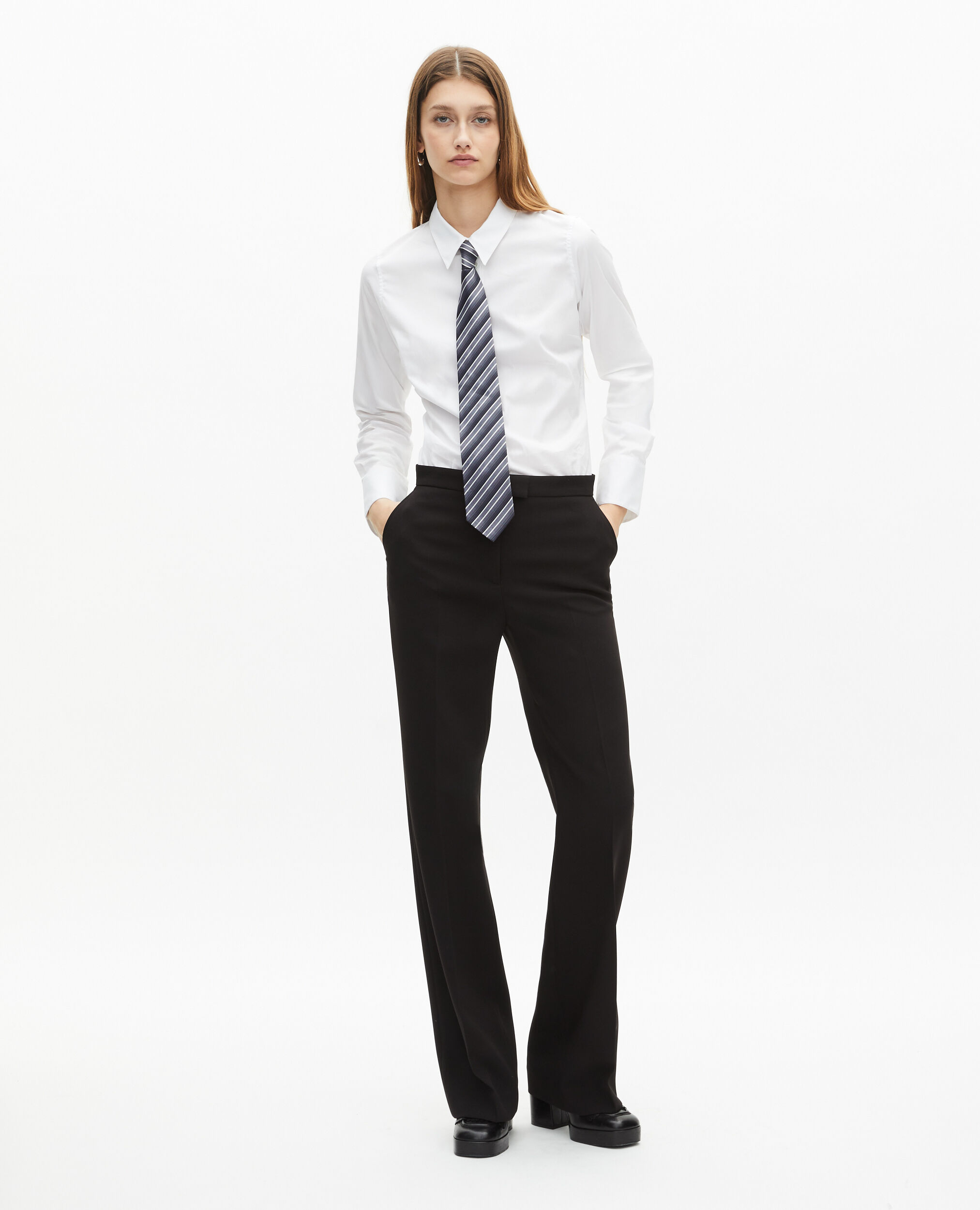 Pantalon tailleur en crêpe coupe droite noir