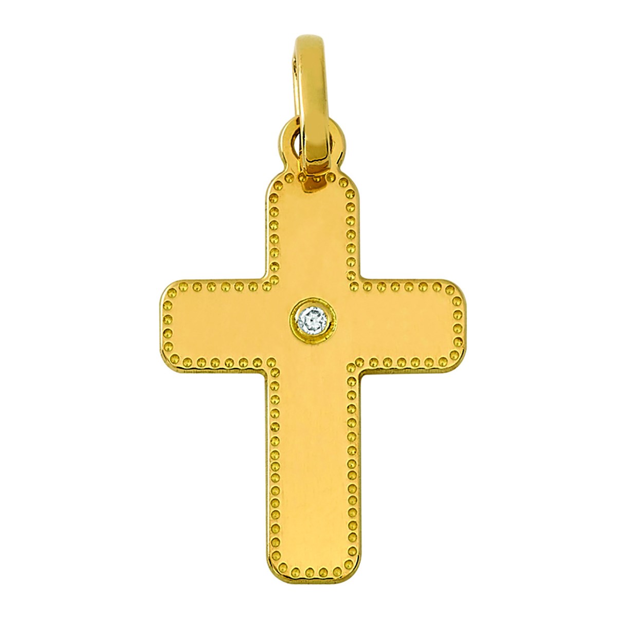 Pendentif croix Brillaxis liseré perlé or diamant