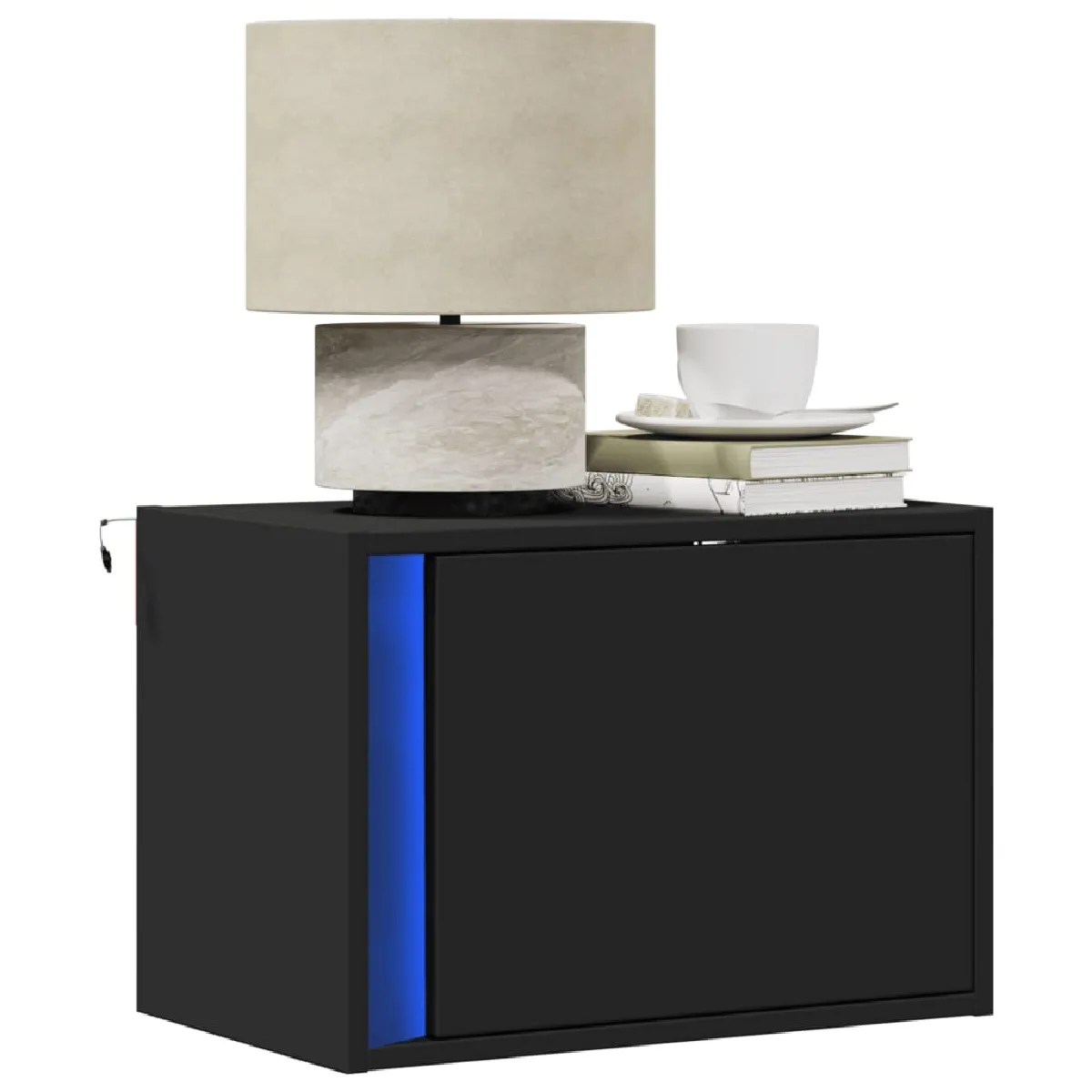 vidaXL Table de Chevet Murale avec LED - Noir