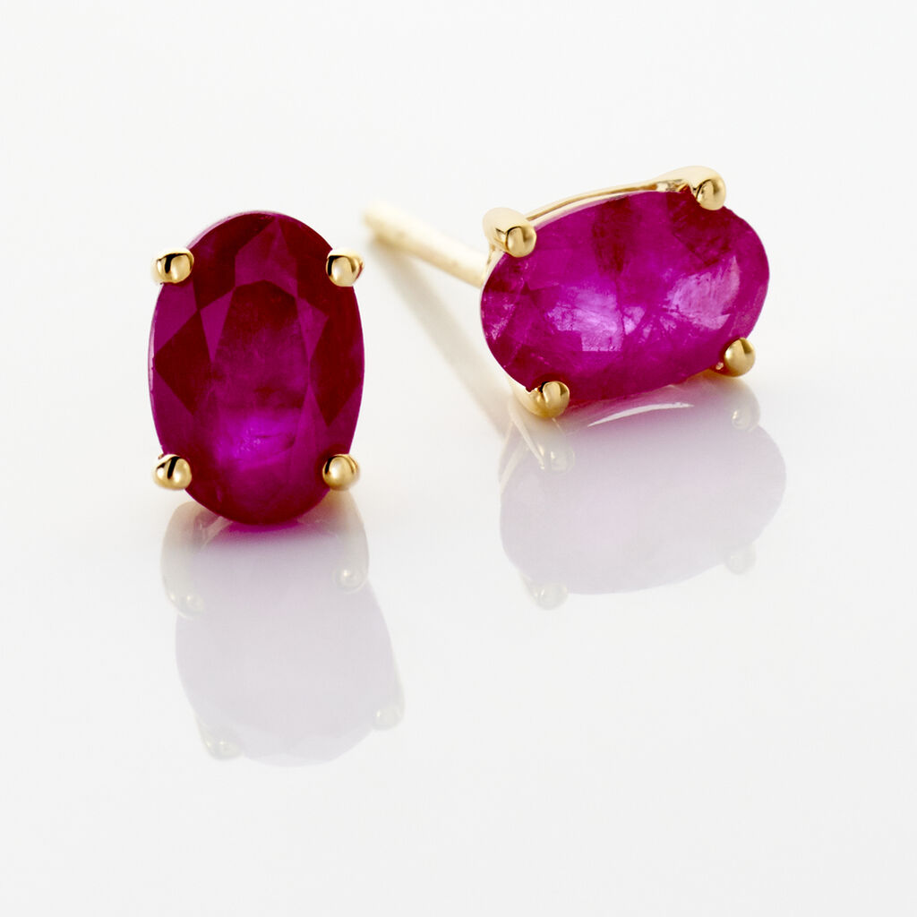 Boucles D'oreilles Puces Ovale Or Jaune Rubis