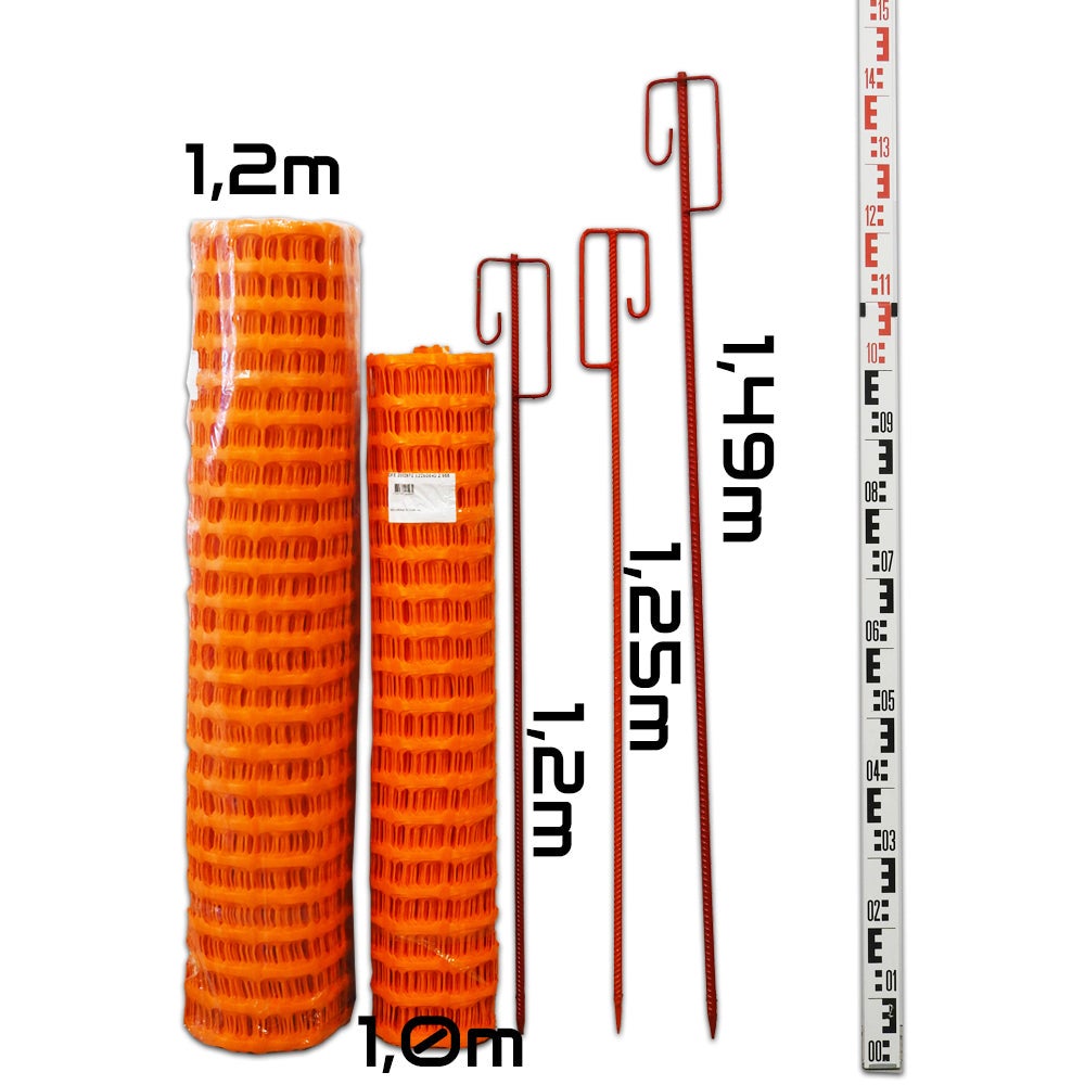 Veiligheidshek 1,2 m hoog, waarschuwingsnet 9 kg, waarschuwingshek 50 m rol, beschermhek / oranje