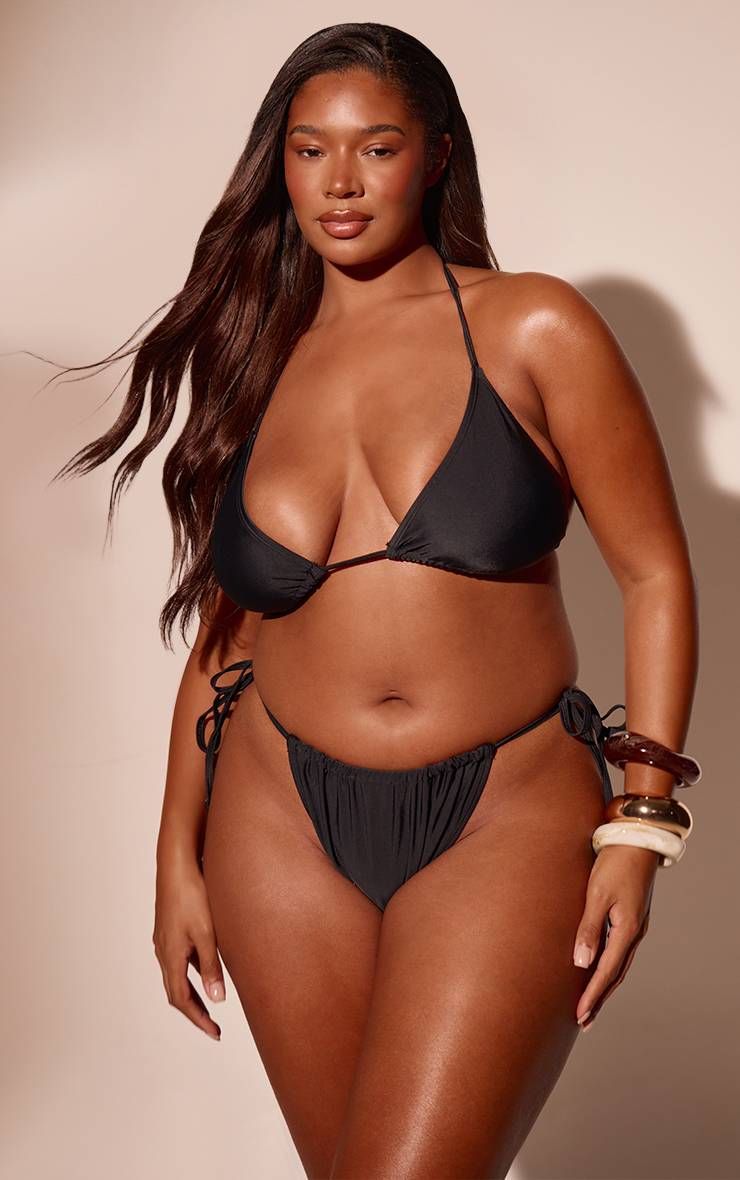 Noir Bas De Bikini Tanga Grande Taille Avec Liens Sur Les Côtés