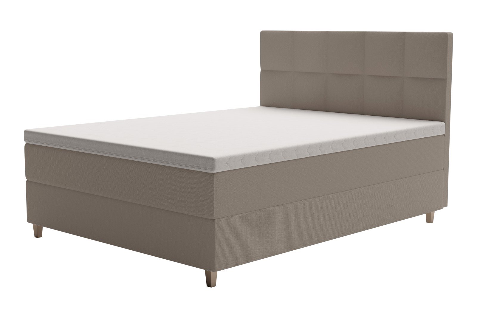 XOV Venus Kontinentalseng 150x200 cm i tekstil storm 09 beige, medium/fast med Premium 15 overmadrass og sort firkantede ben, gavl selges separate