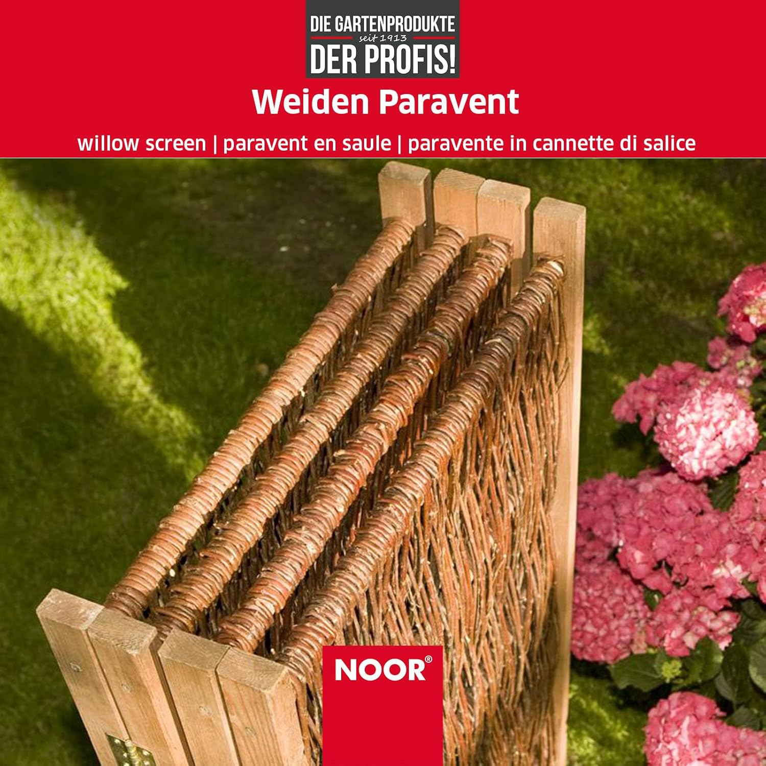 NOOR Weiden Paravent - Sichtschutz 4-teilig klappbar für Outdoor - wetterfester Windschutz für Terrasse, Garten und Balkon - geflochtene Trennwand mit Kiefernrahmen Gesamtgröße 120x240 cm