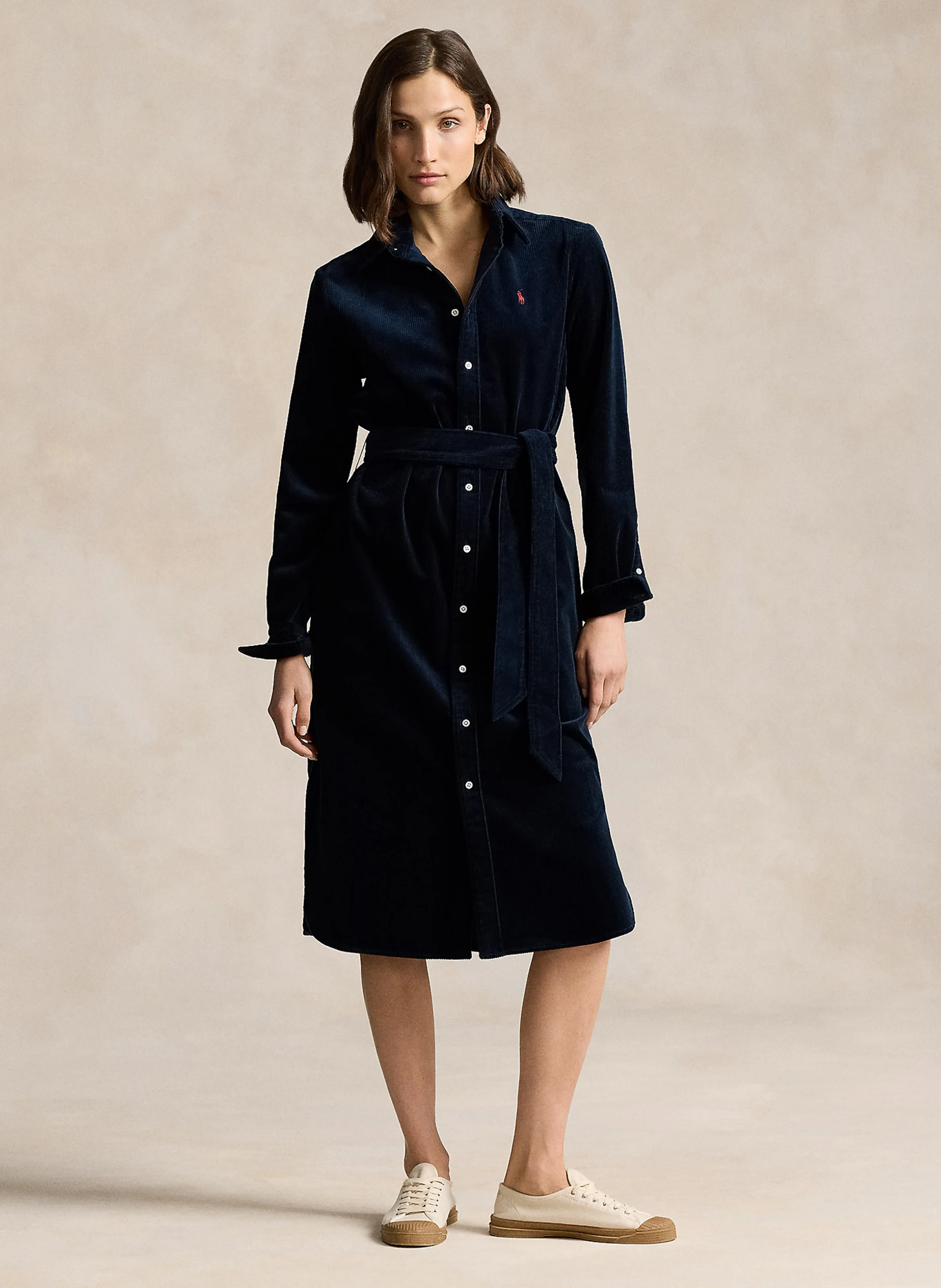 Robe-chemise midi en velours côtelée | Bleu