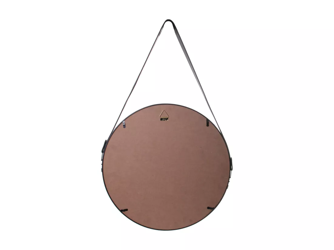 Miroir Rond Avec Anse Pu Noir 40cm