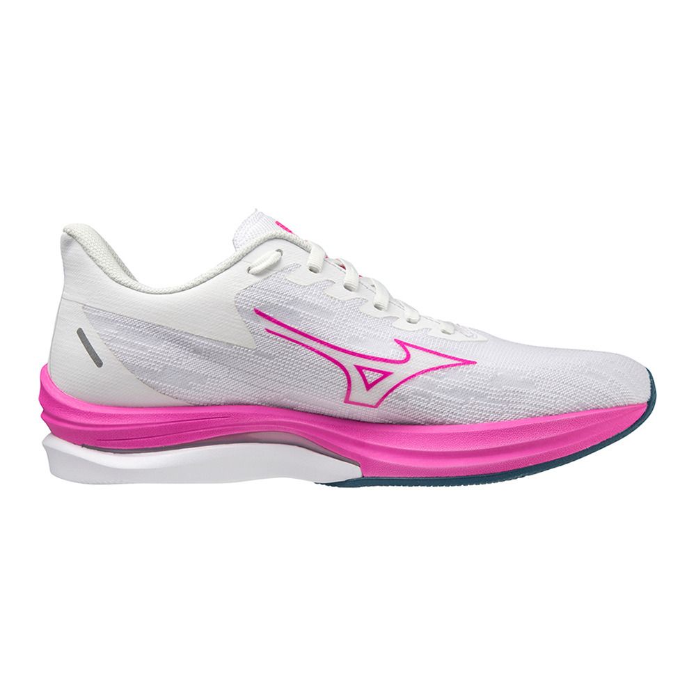 Mizuno WAVE REBELLION SONIC - Chaussures running Femme white/807 c/blue ashes