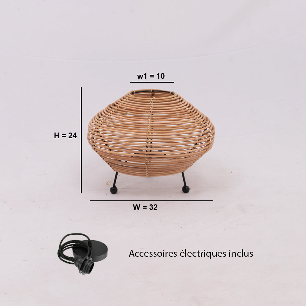 Lampe à poser - esteban - en rotin - marron - cezare - ø32cm
