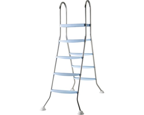 RVS zwembadladder met 2 x 4 treden en platform voor bovengrondse zwembaden, 132 cm hoog, blauw/zilver
