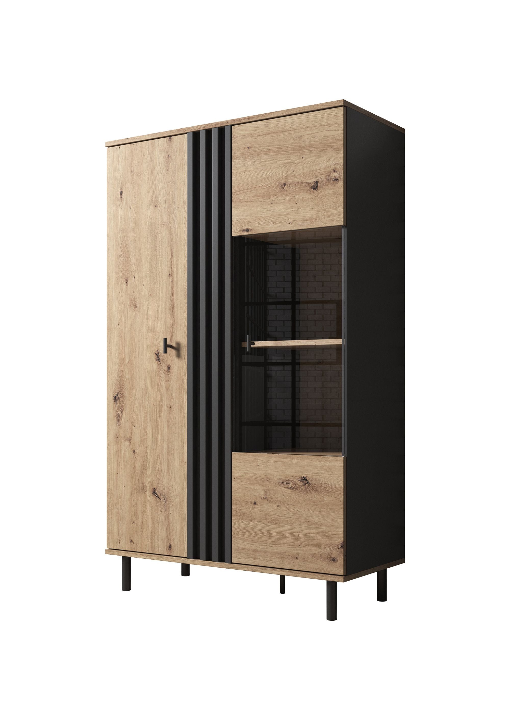 Marcos - Vitrinekast - Eiken/antraciet - 90x40x149 cm
