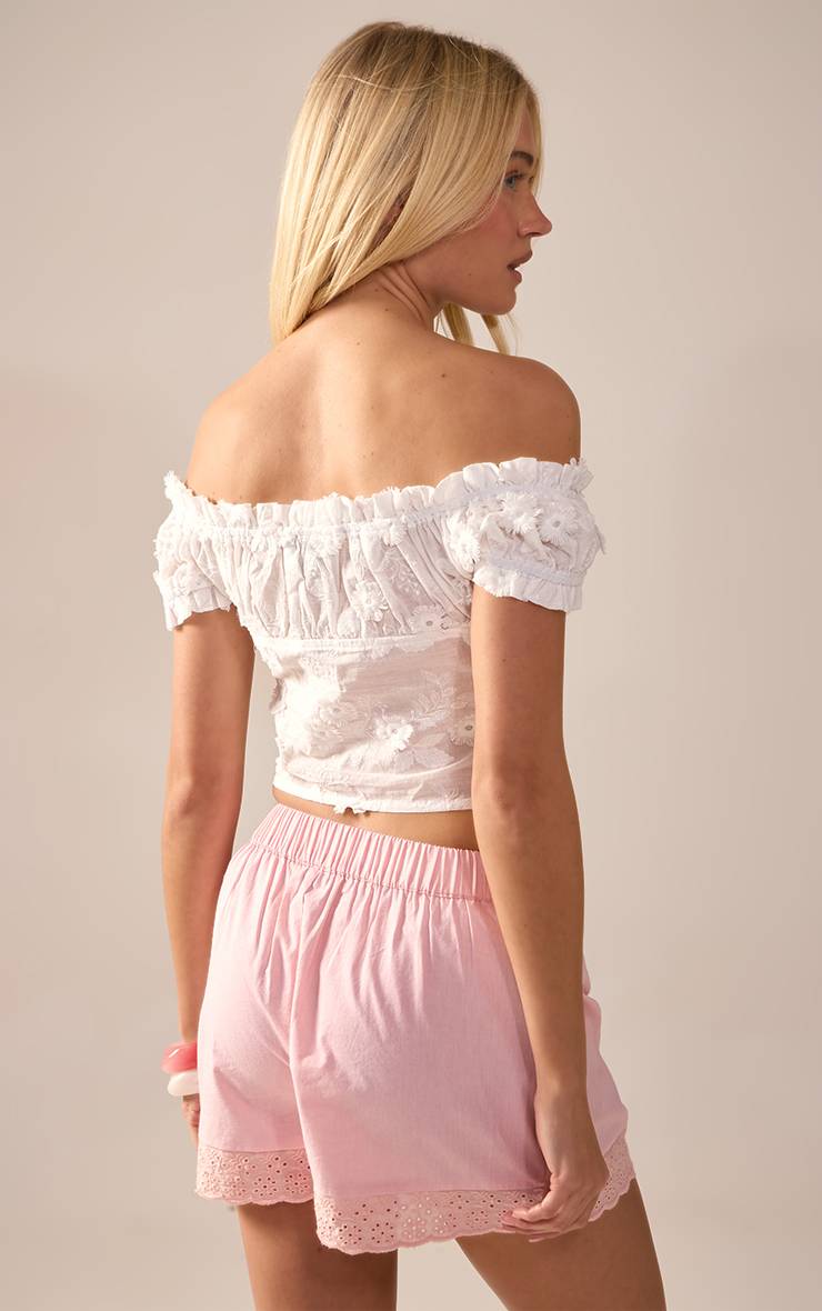 Rose Short En Coton Avec Détails Broderie Anglaise