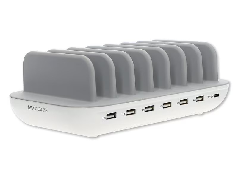 (60W/2.4A) USB C / 6x USB A Office Ladegerät Universal Ladestation Ladeständer (4S462310) - Weiss / Grau