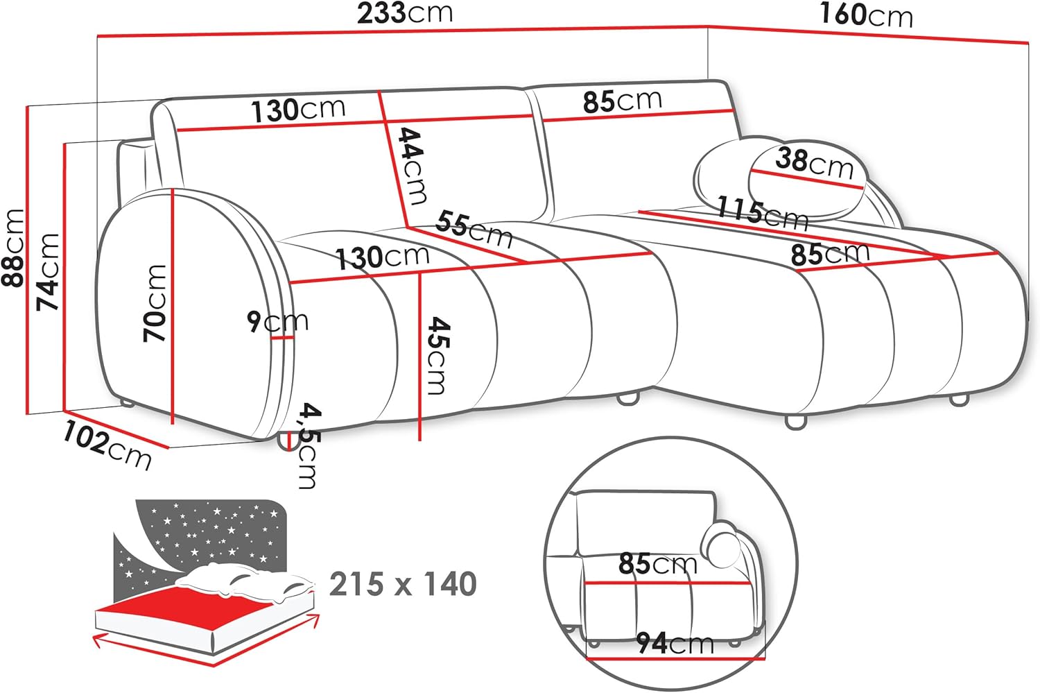 Mirjan24 Ecksofa Zerlita L mit Bettkasten und Schlaffunktion, Freistehendes L-Form Sofa/Couch, Ottomane Universal, Eckcouch mit Bettfunktion, Polsterecke (Sereno 684)