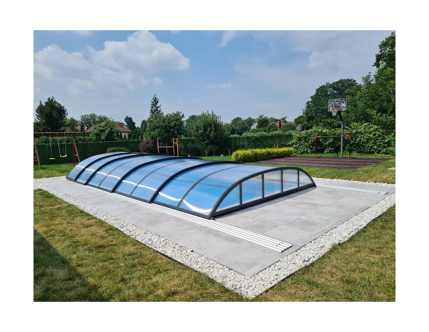 Abri de piscine horizon - 8,61x4,20 m - polycarbonate alvéolaire 8 mm - couleur ral7016 graphite