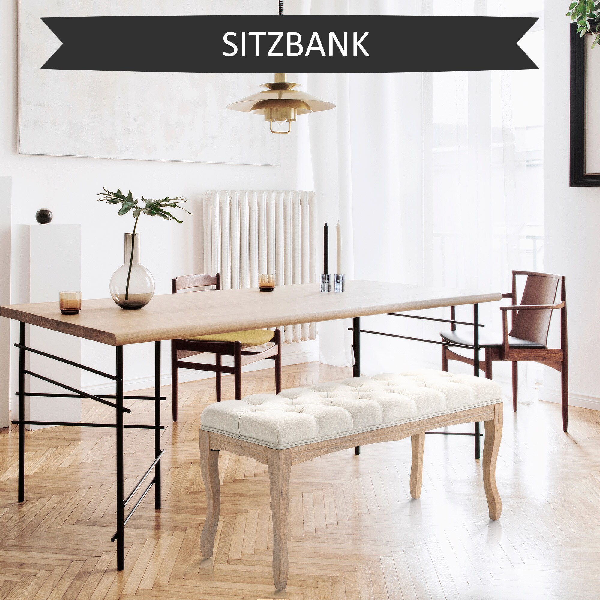 HOMCOM Polsterbank mit getufteten Design beige 110B x 38T x 49H cm