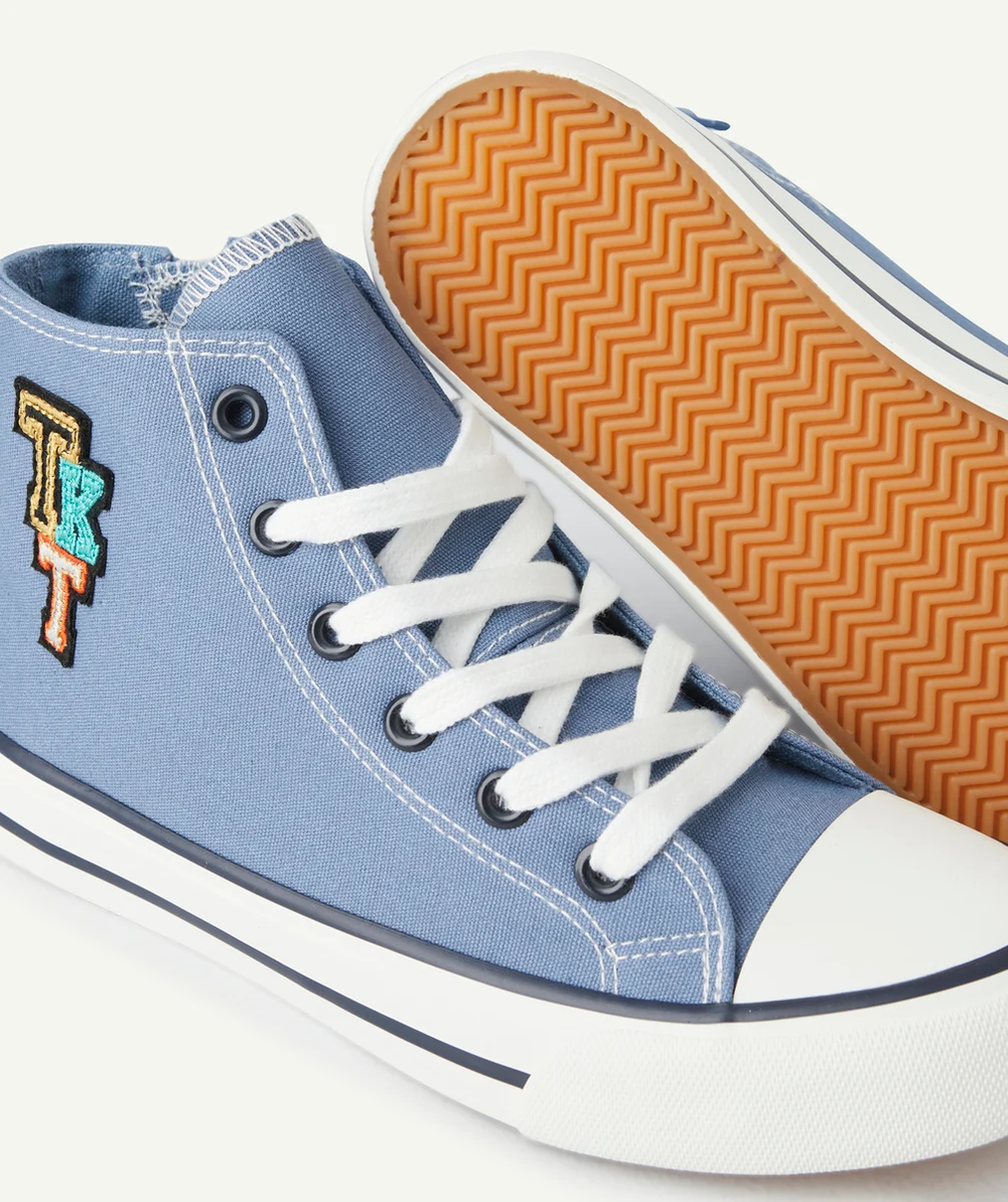 baskets en toile garçon bleues avec lacets et ouverture zippée