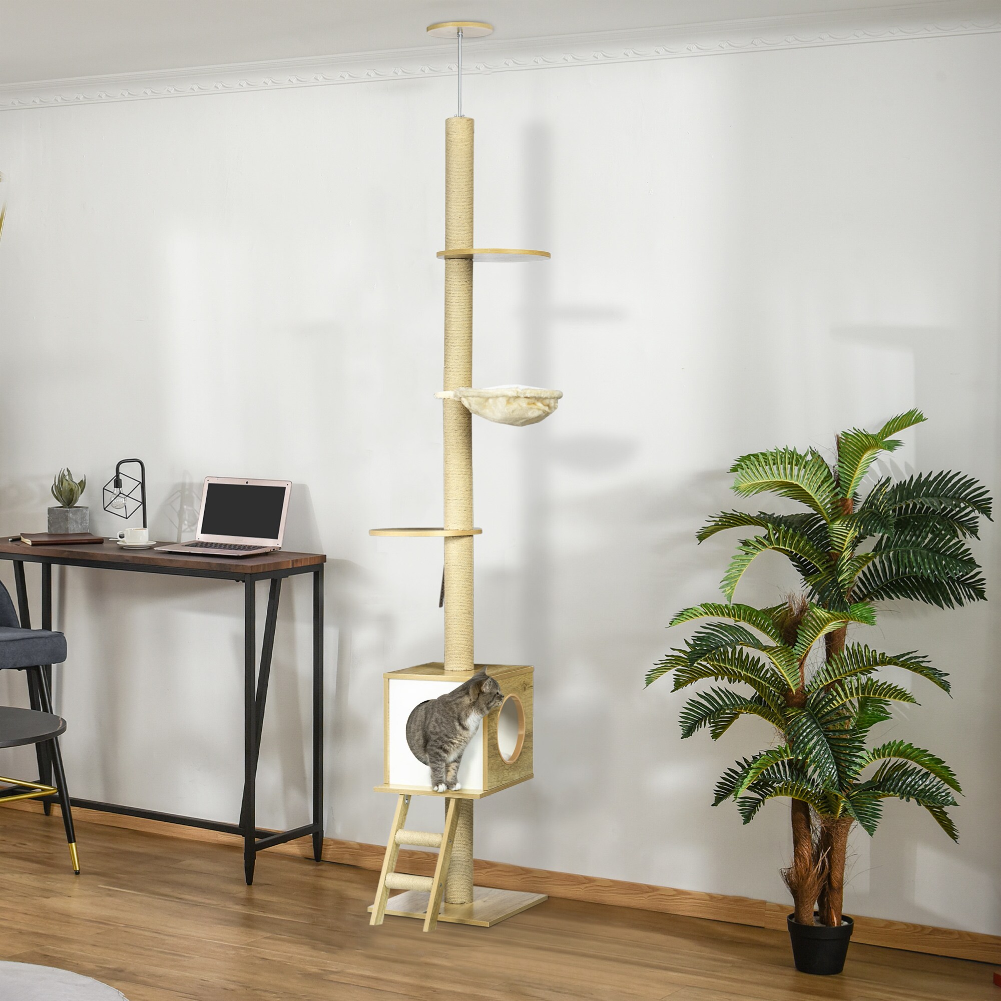 PawHut Kratzbaum mit Katzenhaus braun 40L x 40B x 240-260H cm