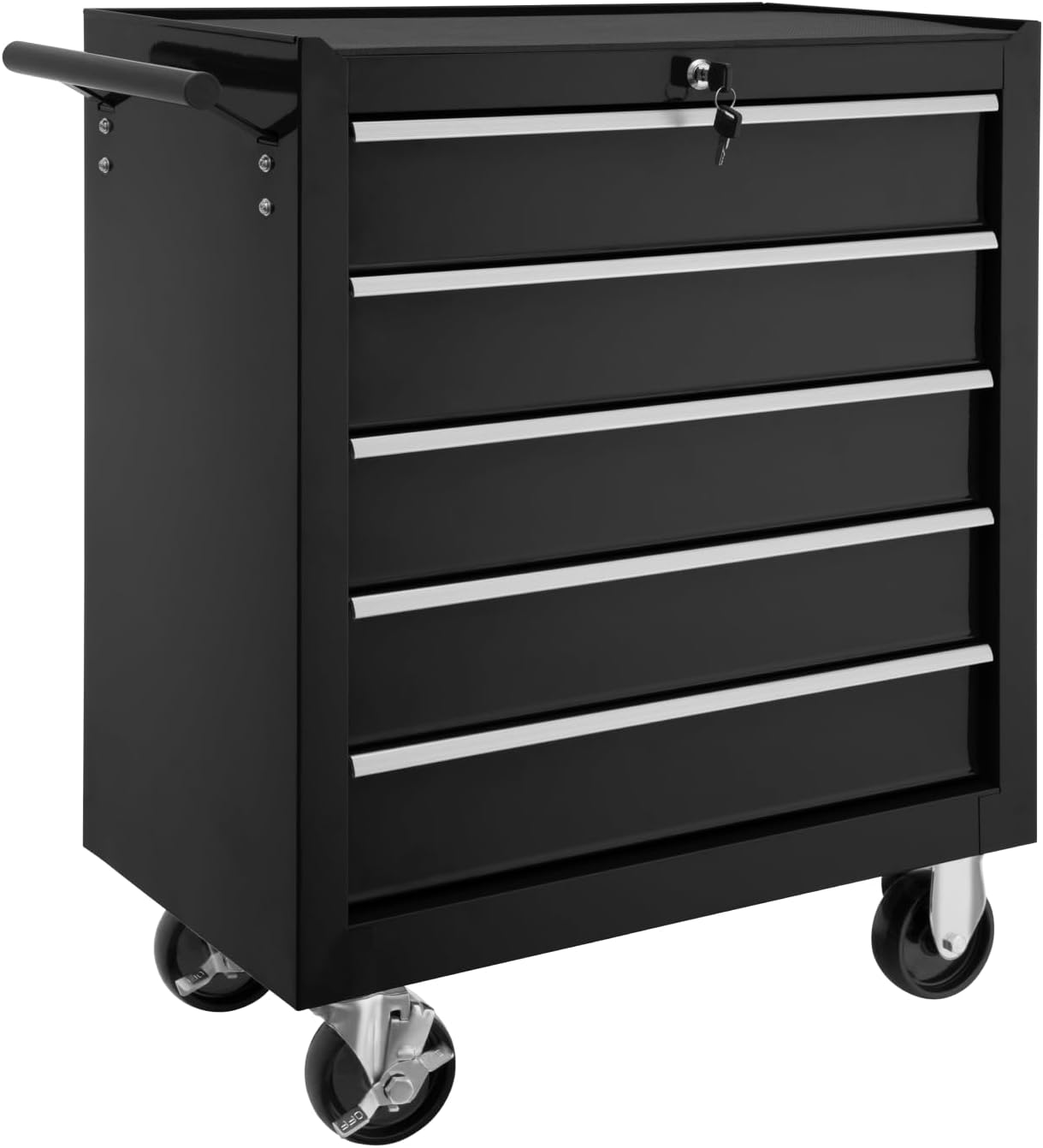 tectake® Werkzeug Wagen mit 5 Schubladen, Werkstattwagen, Tool Werkzeugwagen fahrbar, Werkzeugtrolley, Werkzeugkiste groß, Werkzeugkoffer leer, Stahlschrank - schwarz
