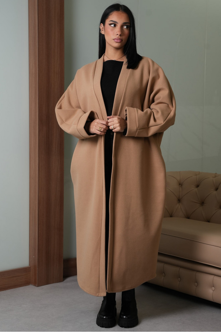 Veste beige foncé longue texturée