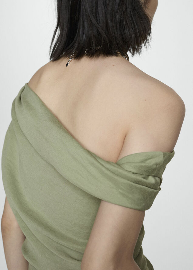 MANGO Asymmetrical pleated dress Medium green