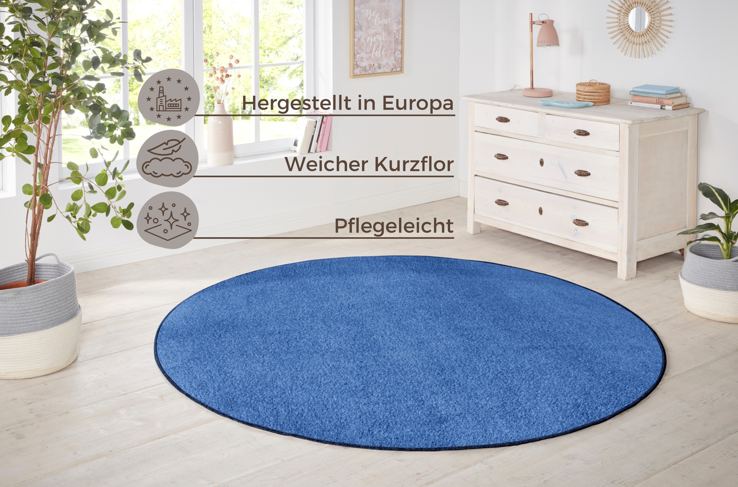 HANSE Home Teppich »Shashi« rund 8,5 mm Höhe Kurzflor, Unifarben, Teppich, Weich, Esszimmer, Kinderzimmer, Flur