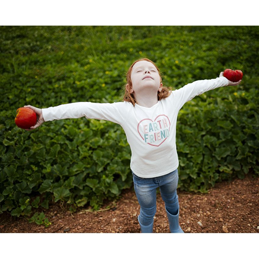 T-shirt manches longues en coton IC* print et lettres brodées pour fille - Ecru