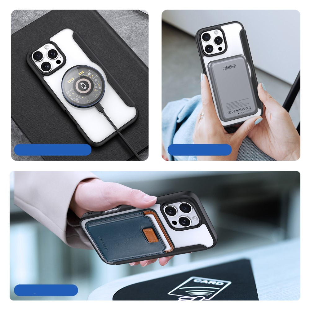 iPhone 16 Pro Max MagSafe Hybrid Leder Tasche   Kunststoff Rückseite - Schwarz / Transparent