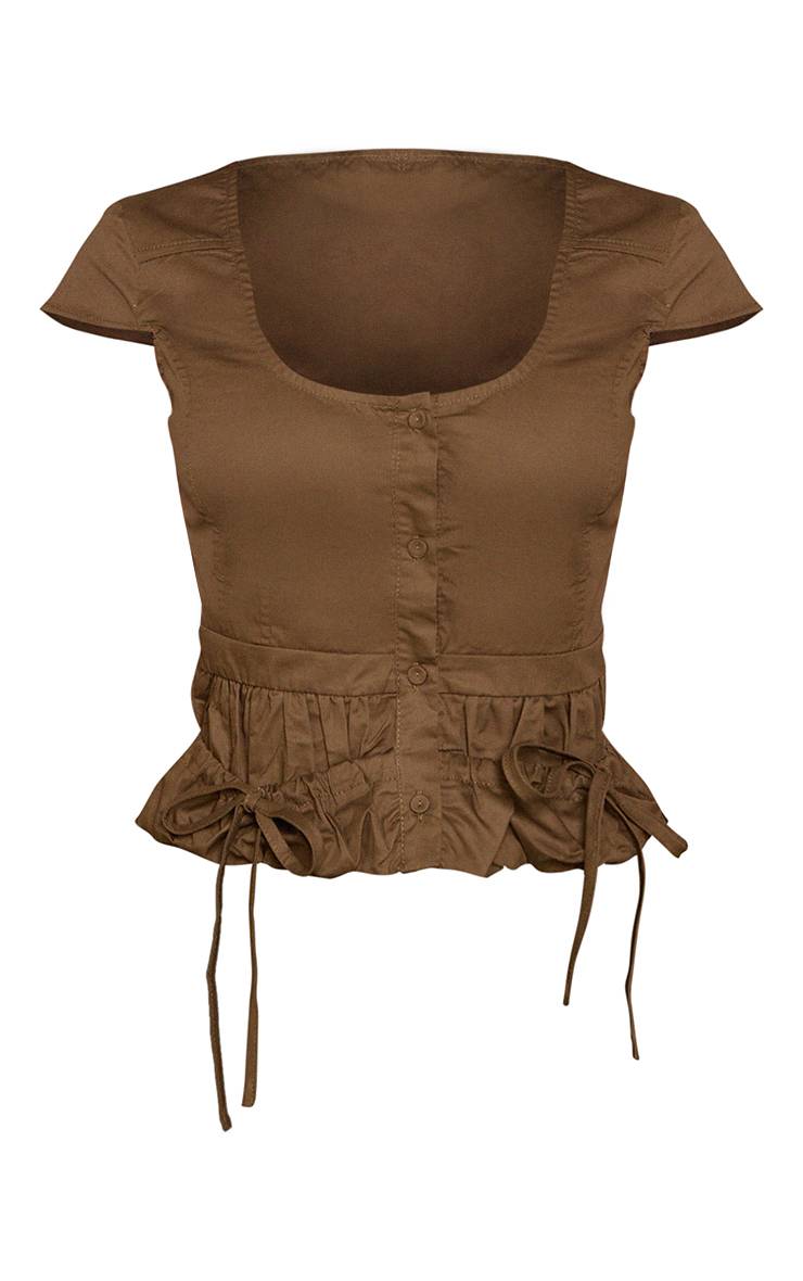 Kaki Chemise Sans Manches Petite En Popeline De Coton À Encolure Arrondie