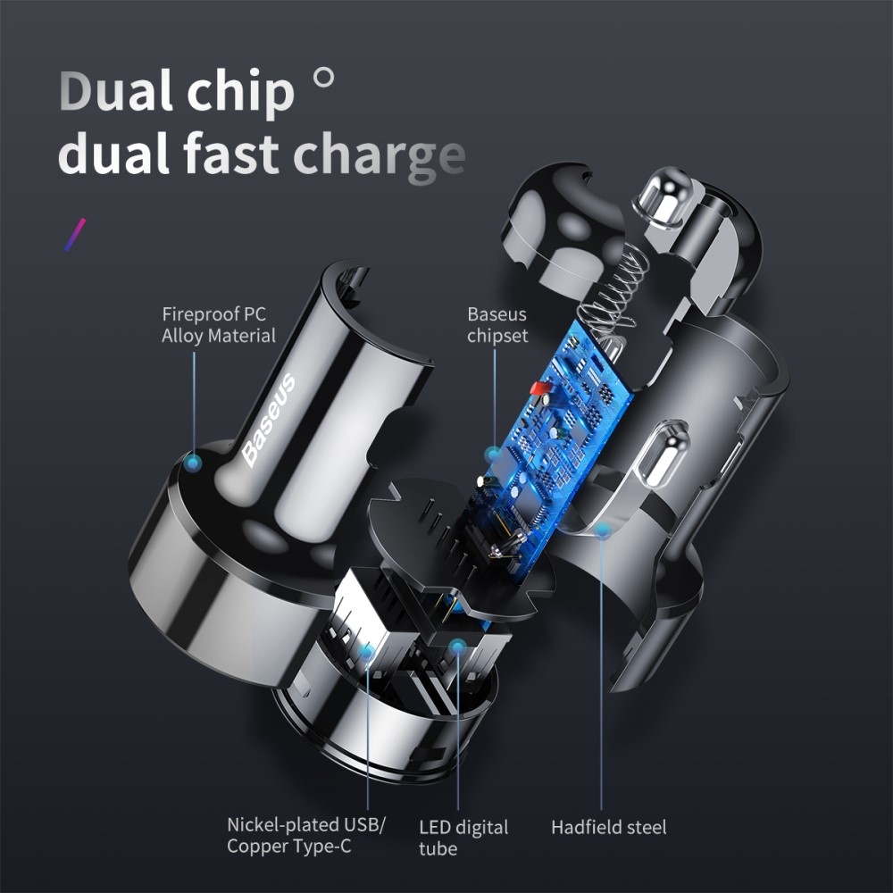 (45W/5A) Universal USB / USB C Auto KFZ Ladegerät mit Digital Display   Power Delivery 3.0   Quick Charge 4.0 - Schwarz