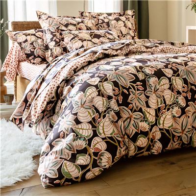 Linge de lit percale motif feuillage - BECQUET CRÉATION