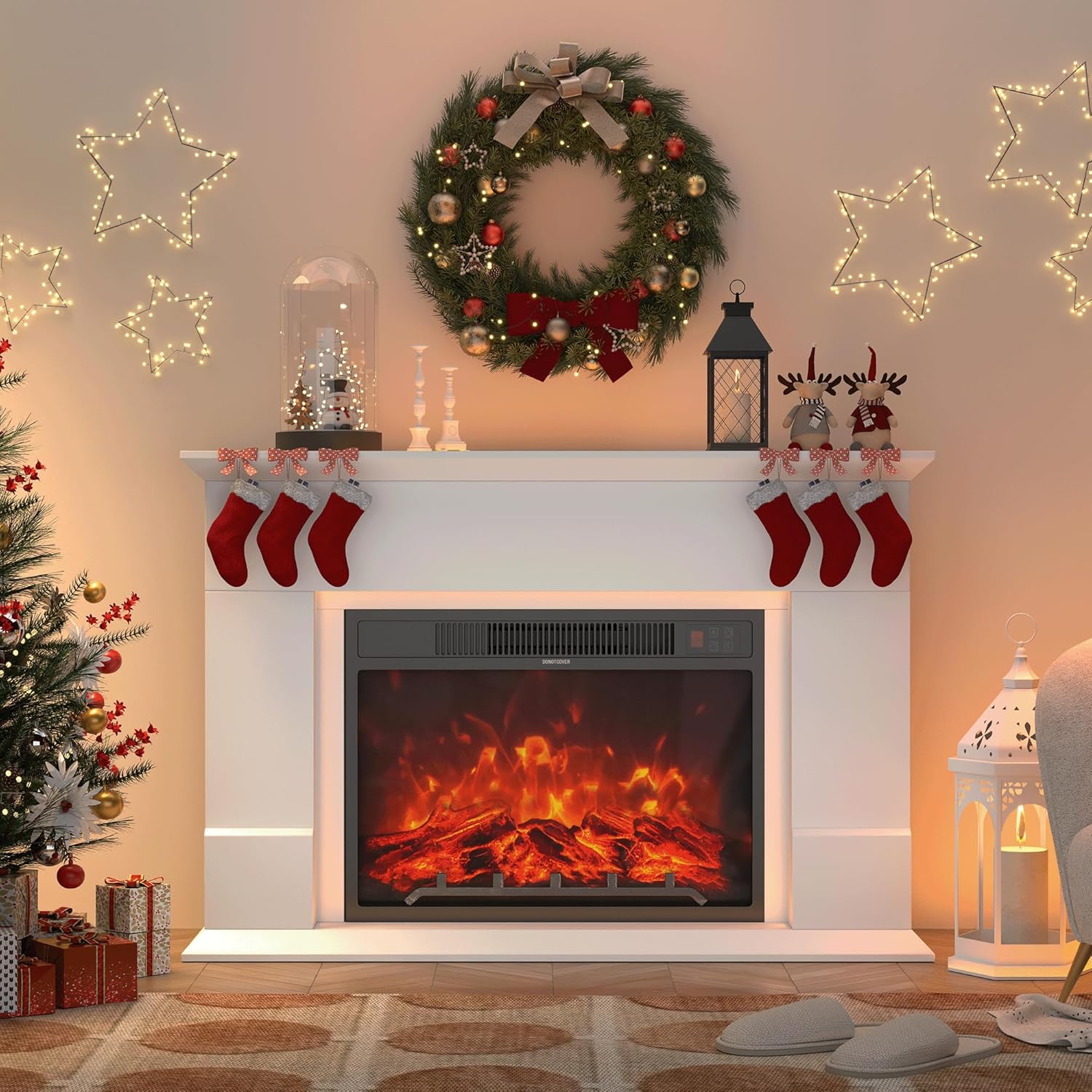 GRAVFORCE Elektrokamin 23 inch Elektrischer Kamin mit LED 3D Realistischer Flammeneffekt Erwärmungsfreistehender mit Timer und 12-Farb-LED-Lichtband und Fernbedienung Standkamin weiß