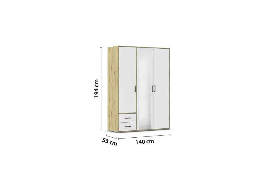 Drehtürenschrank Absetzung: Eiche Artisan 140 cm 3 Stück