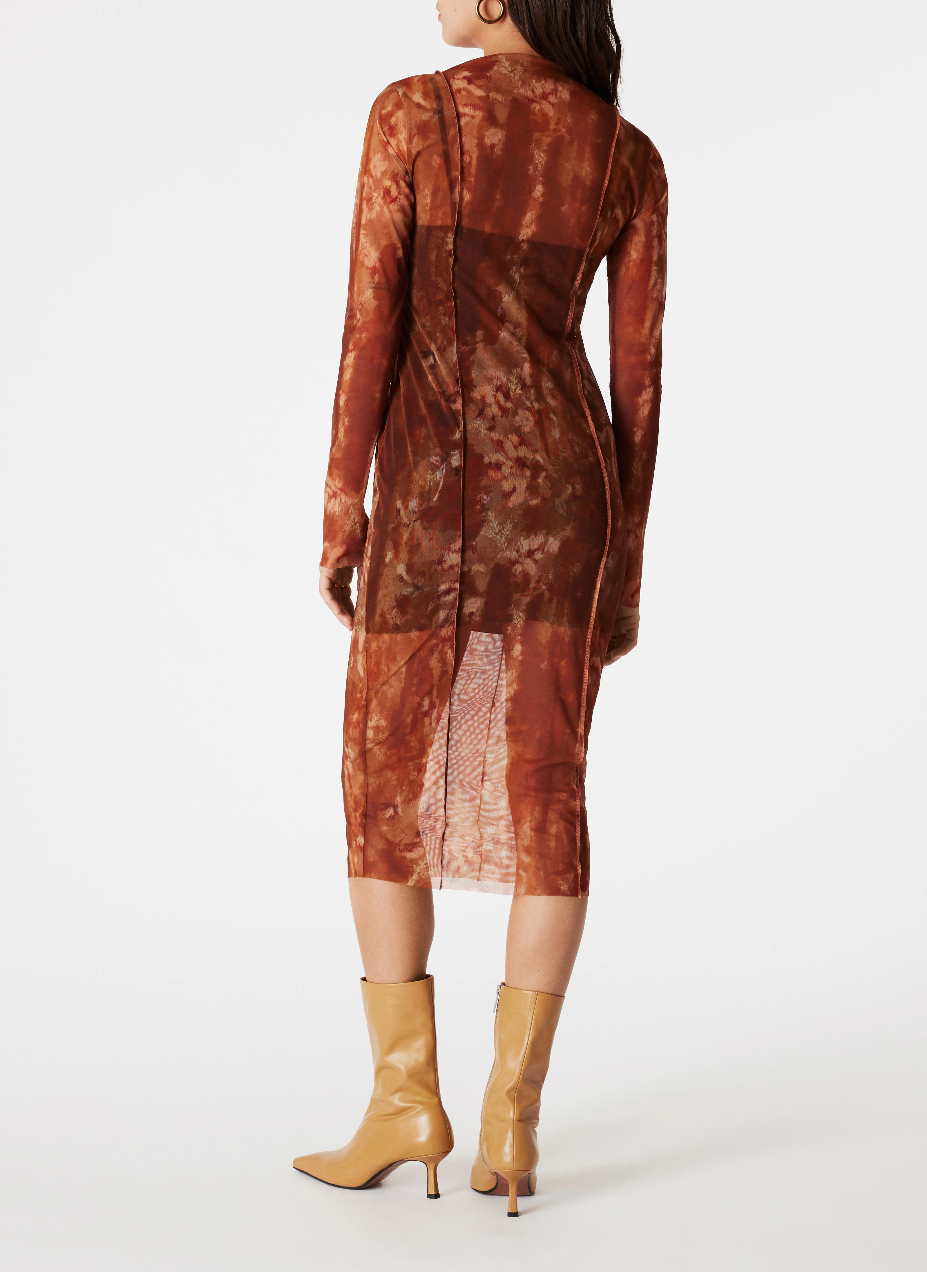 PETRA - Robe moulante en tulle| Marron