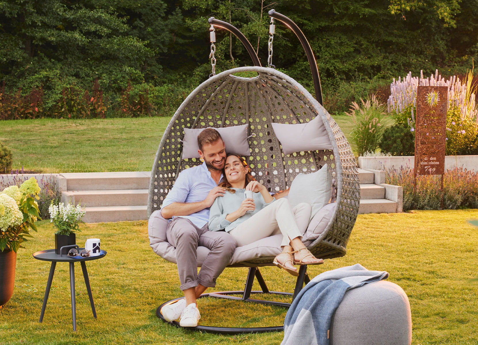 Home Deluxe TWIN Polyrattan-Hängesessel für 2 Personen Grau