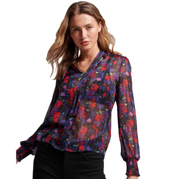 Superdry Studios Chiffon Blouse Azul XS Mulher