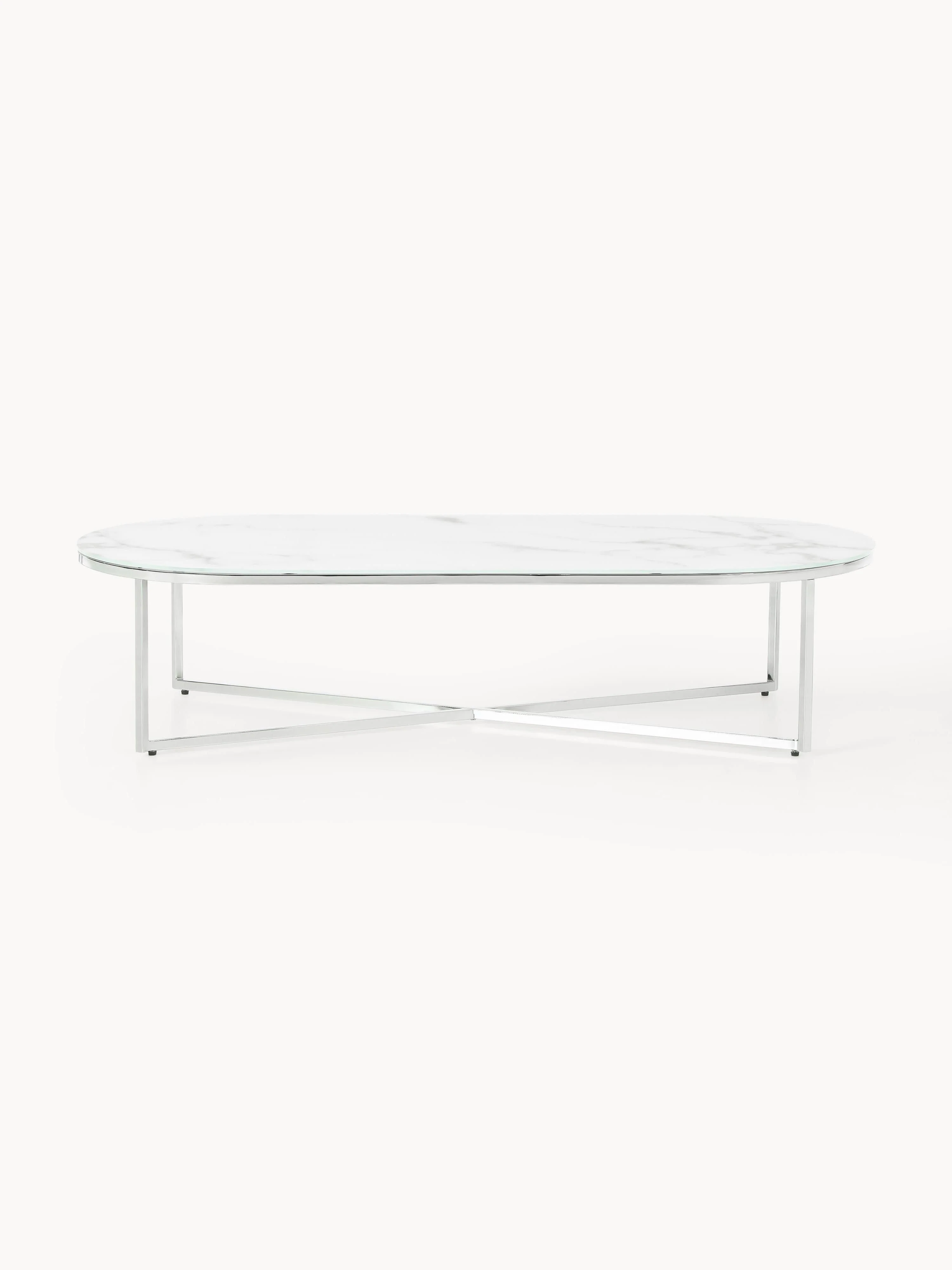 Ovale salontafel Antigua met glazen tafelblad in marmerlook