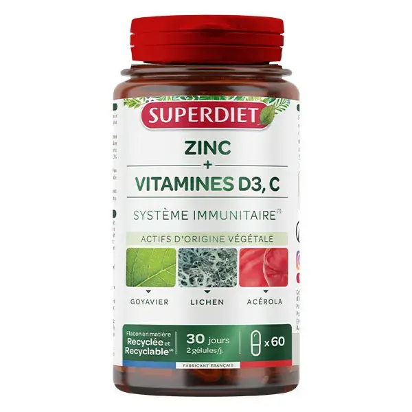 Superdiet Energie Défense Zinc et Vitamine D3, C - Cure de 30 jours