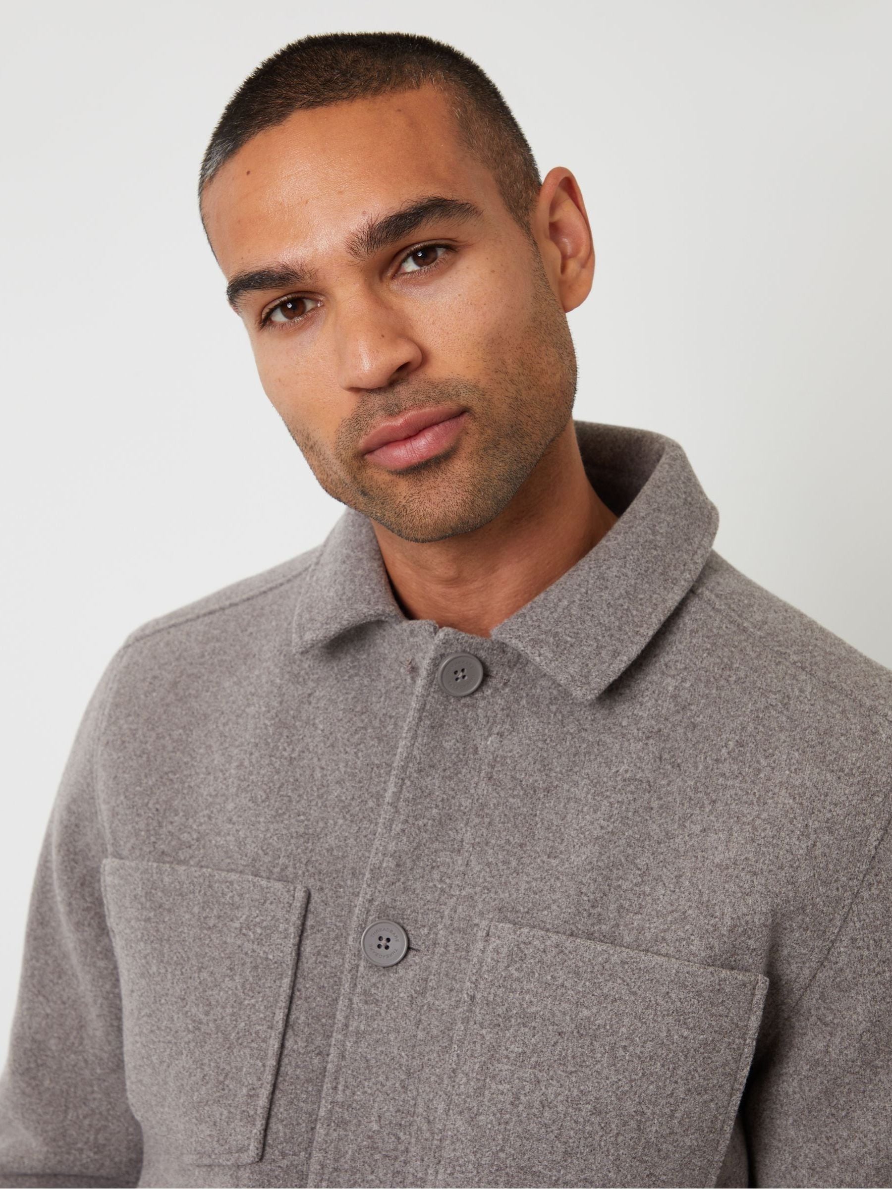 Grijs - Threadbare - Gewatteerd shacket met knopen van imitatie wol