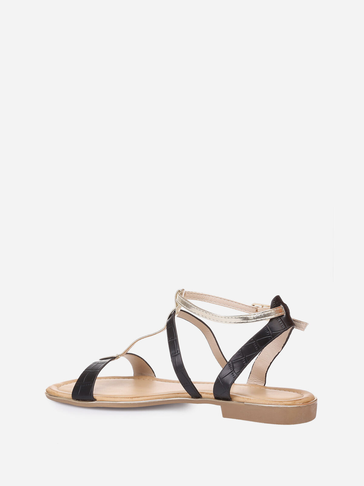 Nu-pieds à motif croco avec brides- Noir