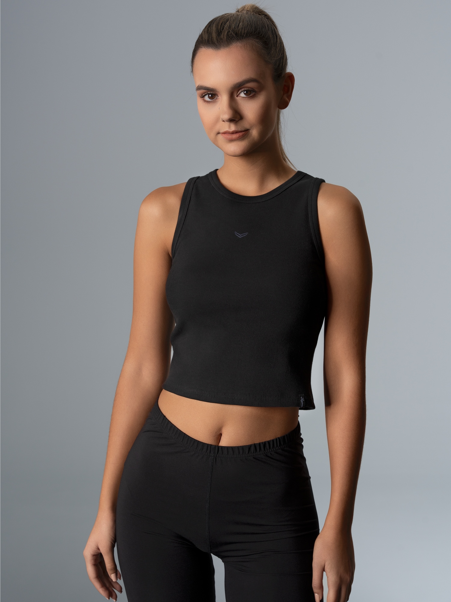 Cropped Top aus elastischem Doppelripp Schwarz