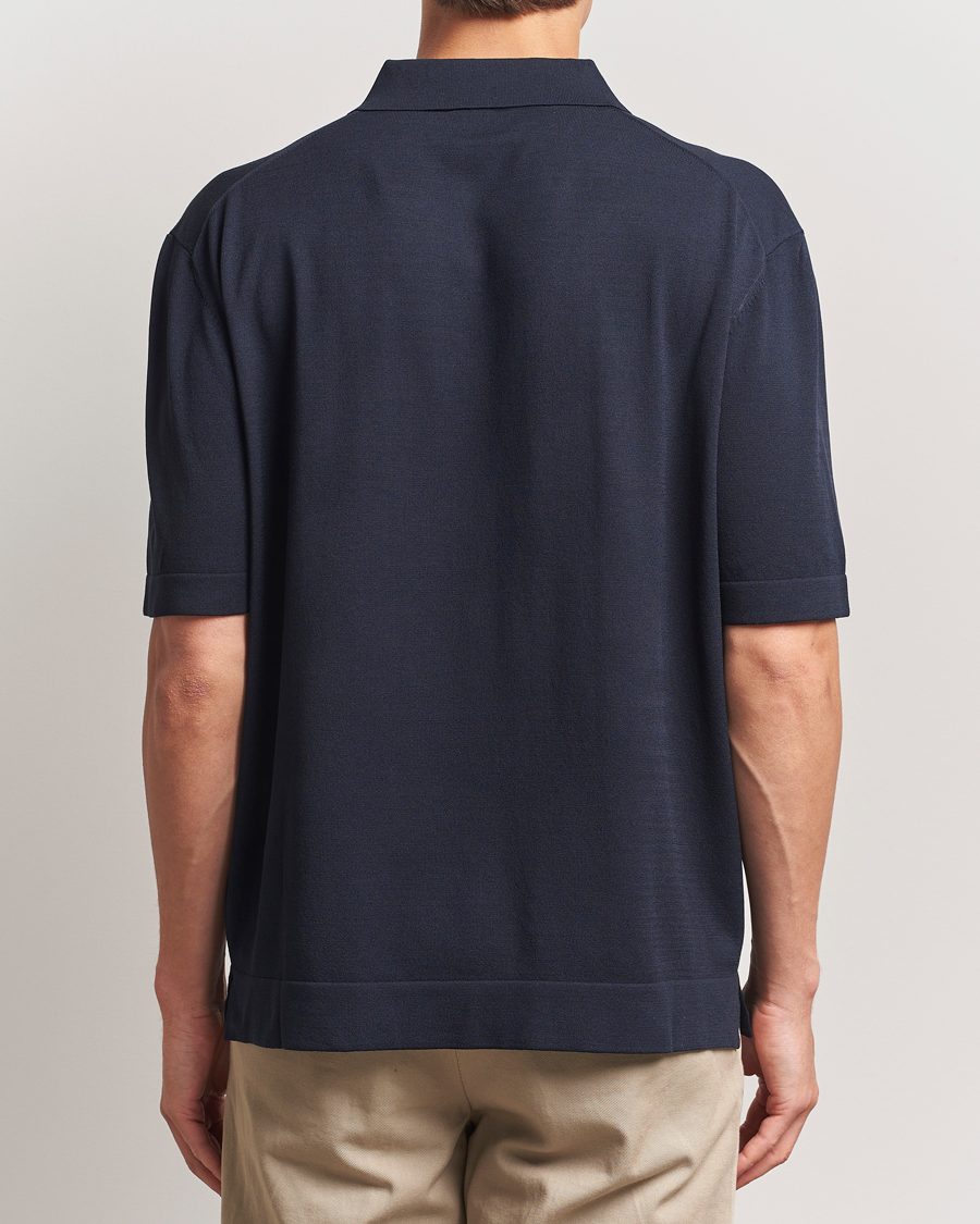 BOSS BLACK Jervasoni Cotton/Silk Knitted Polo Dark Blue
