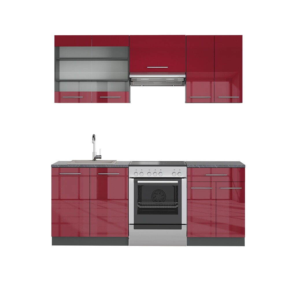 Vicco Küchenzeile Küchenblock Einbauküche 200cm Fame-Line Bordeaux Hochglanz