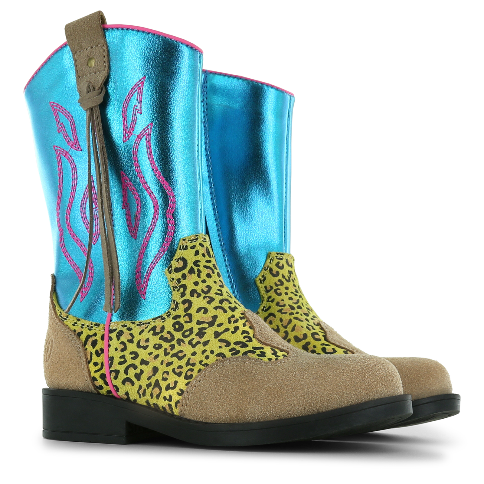 Shoesme blauwe cowboylaars met print Metallic, Microfiber leer, Suède | Sal