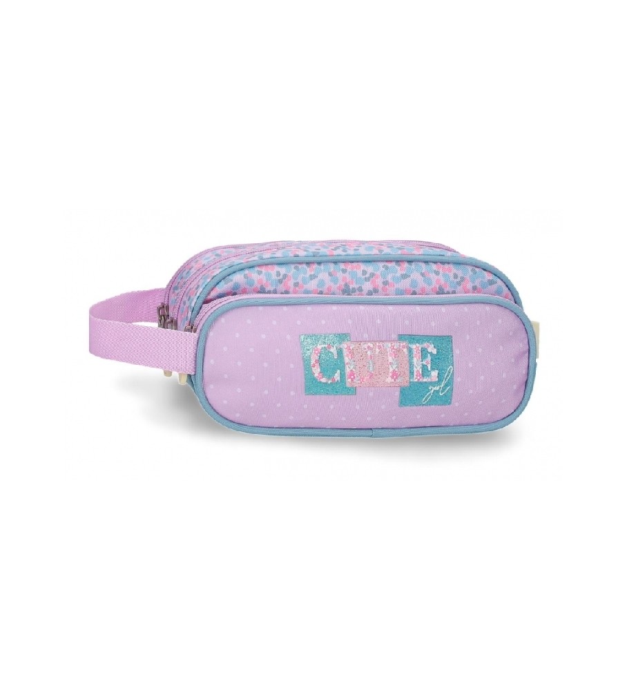 Estojo para lápis Enso Cute Girl com três zíperes - Lilás - 22x10x9cm -